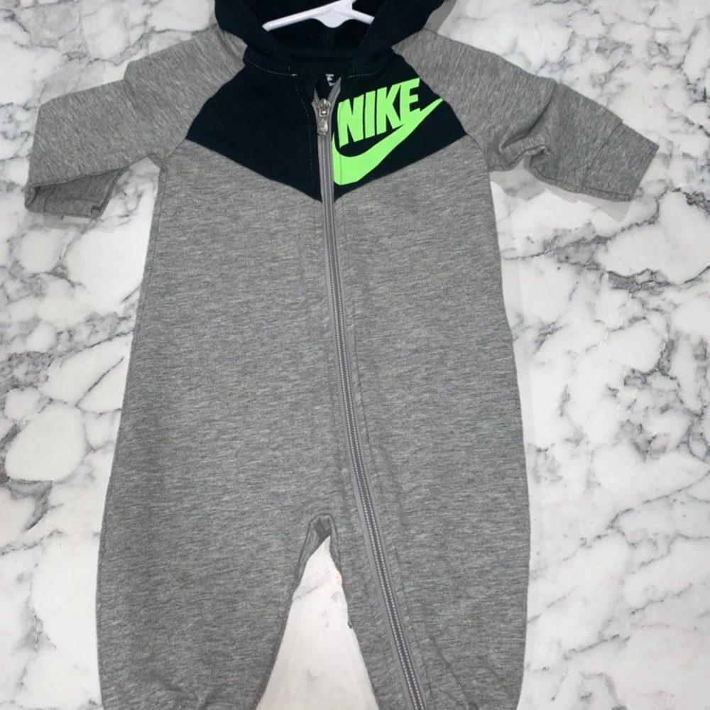 Nike Kids Gray and Black Footie with Neon Green Logo
